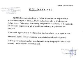 Ogłoszenie Spółdzielni Mieszkaniowej w&nbsp;Osinie