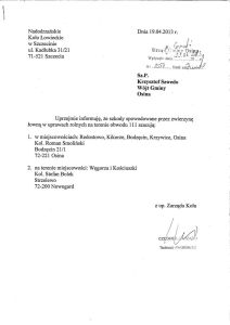 Informacja Koła Łowieckiego Nadodrzańskie