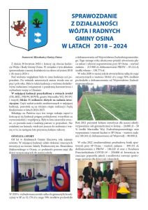 Sprawozdanie z działalności wójta i radnych gminy Osina w latach 2018-2024