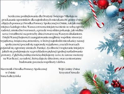 Podziękowania dla Drużyny Św. Mikołaja